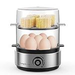 Rapid Electric Egg Cooker and Poacher with Auto Shut Off for Poached, Soft, Medium and Hard Boiled Eggs, 14 Egg Capacity Tray & Stainless Steel, Measuring Cup Included, BPA Free