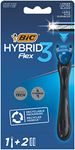 BIC Hybrid 3 Flex Refillable Men's Razor Kit, 90% Recycled Plastic Handle and 3-Blade Refills - Box of 1+2