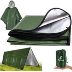 E EASTSTORM 7×5ft Heavy Emergency Blanket with Rain Poncho,Thickened Bivvy Bag Survival Rescue Blanket Reusable,Tarpaulin Waterproof Reflective Tarp Three layers of Protection for Outdoor Camping