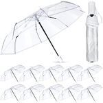 12 Pack Transparent Folding Umbrella Full Automatic Clear Foldable Umbrella 8 Ribs Tri-Fold Auto Open Close Umbrellas for Rain Travel Wedding (White)