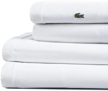 Lacoste 100% Cotton Percale Solid Sheet Set, Breathable, Cooling & Hotel Quality Sheets - Deep Pocket, Easy-Fit, Oeko-Tex Certified, White, King
