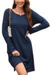 STYLEWORD Women Fall Long Sleeve Sweater Dress 2024 Knitted Casual Holiday Party Dresses Winter Clothes Outfits(Navy,M)