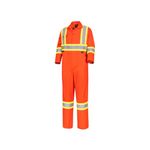 Pioneer High Visibility Safety Work Cotton Coveralls - Action Back, Elastic Waist, Reflective Tape - Class 3 - Hi Vis Orange