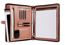 3 Ring Portfolio Binder for Women, Vegan Leather Binder Padfolio, Pink Leather Binder with Zipper, Handmade Portfolio Oranizer, Personalized Portfolio Folder for Lefty & Righty (Pink, Non-Custom)