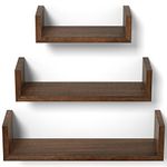 SRIWATANA Floating Shelves Wall Mounted, Solid Wood Wall Shelves Set of 3, Dark Brown