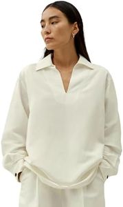 LilySilk Womens Silk Linen Blend Shirt Ladies Refreshing and Breathable Blouse with Half-Placket V-Neck and Half Dropped Shoulder(Natural White,L)