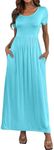 HAOMEILI Women's Short Sleeve Loose Plain Long Maxi Casual Dresses with Pockets XL Nile Blue