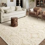 Rugs for Bedroom Machine Washable Rug 5x7 Cream, Non Slip Moroccan Traditional Floral Carpet with Rubber Backing, Boho Soft Area Rug for Living Room Dinning Room Nursery Playroom, 5x7ft, Beige Cream