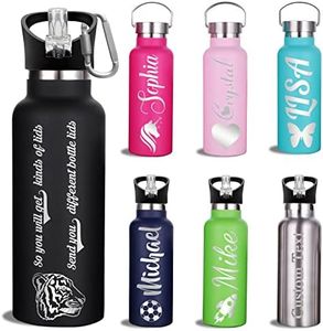 Botella Personalizada con Nombre Aislada Botellas Agua Personalizadas Acero Inoxidable Botella para Niños y escuelas al Aire Libre (350ml / 750ml, 7 Colores Disponibles)