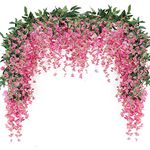 JUSTOYOU 2PCS 7FT Artificial Wisteria Vine Garland Fake flower Wisteria Garlands for Outdoor Indoor Wedding Wall Badroom Decoration(Magenta)