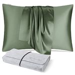 DISANGNI 100% Natural Mulberry Silk Pillow case for Hair and Skin with Hidden Zipper 22 Momme Both Sides Real Silk Pillow Case (1 pc Standard Size 20"x26", Green)