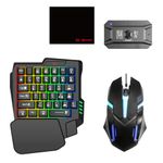 docooler Keyboard and Mouse Converter Portable Mobile Gaming Keyboard and Mouse Adapter BT5.0 with 25 Keys Single Handed Keyboard, Mouse, Mobile Phone Holder, Mouse Pad 5 Pieces Set