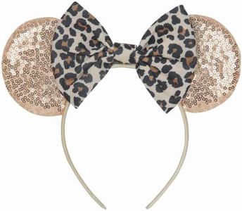UNDEHAAC Bow Mouse Ears Headband Cute Sequin Headband for Women (Golden Leopard Print)