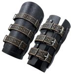 Medieval Buckle Fastening Arm Guards,Retro Faux Leather Bracers,Renaissance Gauntlet Wristband for Halloween LARP Mercenary Knight (Black)