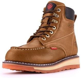 SUREWAY Mens Heavy Duty Soft/Composite/Steel Toe Work Boots for Men-Comfortable,GoodyearWelt,Full Grain Leather,6 in Wedge Moc Toe Construction Boots/Shoes,Waterproof Steel Toe Light Brown,Size 8.5