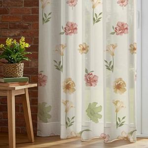 Urban Space Printed Sheer Curtains for Door 7 feet, 35-40% Light Filtering Textured Decorative Curtain with Eyelets and TieBack for Living Room, Set of 2 Curtains (Mehek, 7 Feet)