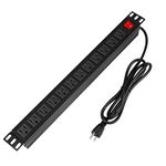 BTU Power Strip Surge Protector Rack-Mount PDU, 12 Right Angle Outlets Wide-Spaced, Mountable Power Strip Heavy Duty for Server Racks, Commercial, 160 Joules, 15A/125V (12 Outlet Black)