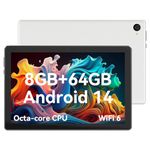 kotsren Android Tablet, 10 inch Tablet, Octa Core Processors, 1280 * 800 IPS HD, Dual Cameras, 8GB RAM 64GB ROM 1TB Expand, Android 14, 2.4G+5G WiFi, Face ID, 5000mAh Battery, Fast Charging - White