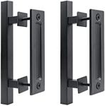 2 Pack Sliding Barn Door Handle Set, 12 Inch Pull and Flush Hardware Set Square Gate Handle, Heavy Duty Solid Carbon Steel Rustic Style for Barn Door Gates Garages Sheds, Matte Black