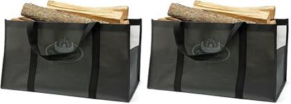 CKB LTD Large Firewood Carrier Bag - Multi-Purpose Heavy Duty Tote - Traditional Easy Carry For Fireplace, Wood Stoves, Logs, Camping, Picnic, Beaches, Landscaping, Garden Tools (Pack of 2)