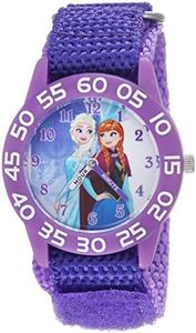 Disney Frozen Kids' Plastic Time Teacher Analog Quartz Nylon Strap Watch, Purple/Dark Purple