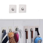 HITSHREE Plastic Self Adhesive Hooks Towel and Coats Hooks Waterproof and Rustproof Wall Hooks for Hanging Heavy Duty to use Inside Kitchen Bathroom Home and Office Utility Hooks Silver (Square Hook, 2)