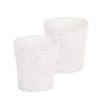 Zuvo Round Wicker Waste Paper Bin and Basket (Pack of 2) Rubbish Basket for Bedroom, Bathroom, Offices or Home (White)