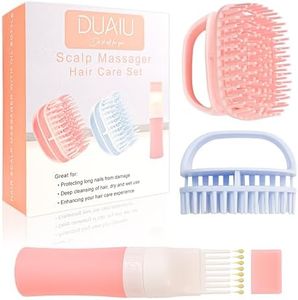 DUAIU Hair Oil Applicator with 2PCS Scalp Massager, Silicone Root Comb Applicator Bottle and Silicone Shampoo Brush Set, Scalp Scrubber Bottle for Hair Dye and Care