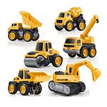 DARVICE Diecast Metal Unbreakable Toy Mini Excavator Construction Bulldozer Long Crane Engineering Vehicle Set of 6 Model Pull Back Toy for 2 3 4 5 Year Boys and Girls