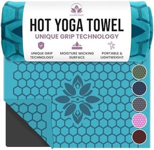 Clever Yoga Hot Yoga Mat Towel – Non-Slip Grip for Hot Yoga, Sweat Absorbent, Honeycomb Silicone Grip, Stays Flat – Ideal for Pilates, Travel, Washable & Lightweight - Turquoise