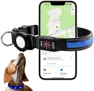 AirTag Pet Dog Tracker Collar & Equipped with Tracker; LED Light Up Collar;Built-in QR Dog Tag & AirTag Holder; No Monthly Fees; Adjustable Size (Blue Color).