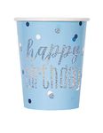 Unique Party 83596 Blue Foil Stamped Dots Birthday Paper Cups, 9 oz Disposable | 8 Pcs, Happy, 8 Count (Pack of 1)