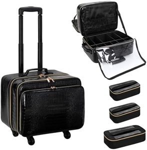 OCHEAL Rolling Makeup Train Case, 18"Carry On Travel Cosmetic Organizer Suitcase,Extra Large Storage Trolley Makeup Case On Wheels,3 Layers with 3pcs Traveling Bags, for Hairstylist Cosmetology Artist