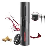 Electric Wine Opener, Wine Gift Automatic Wine Opener with Aluminum foil Cutter (Charging Model Black Stainless Steel)