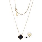 POLYREAL Lucky Clover Necklace for Women Girls, 18K Gold Plated Cute Fashion Simple Hypoallergenic Titanium Steel Pendant Gifts for Women Girls(Zircon-Gold-Black-N)