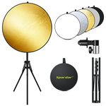 Spardar 5 in 1 Reflector with Reflector Holder, 43 in/110 cm Light Reflector Photography with Reflector Clamp and 78 in/200 cm Reflector Stand for Studio Photography Collapsible Light Reflector