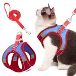 Qpets® Cat Harness with 1.5m Leash, Cat Belt Adjustable Size Breathable Cat Vest Strap with Safety Reflective Strip, Cat Leash with Harness for Small Cat and Dog (M, Red)