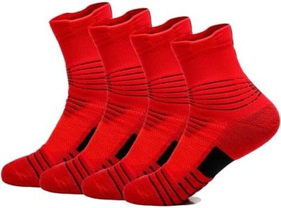 Yoknatt Mens Womens Red Basketball Socks Elite Performance Ankle Athletic Socks for Youth Boys Thick Crew Socks Volleyball Running Cycling Compression Socks 4 Pack