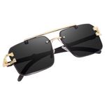 Rewill Rectangle Rimless Sunglasses for Women Men Retro Rimless Square Shades Sun Glasses UV400 Protection (Matte Black)