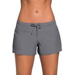 Kfnire Women's Swim Shorts with Liner Quick Dry Ladies Swim Trunks Elegant Summer Beach Surfing Board Shorts Womens Bathing Suits Bottom Grey