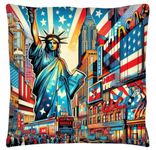 The Beach Stop Pop Art USA Flag New York Themed Accent Cushion Cover | Statue of Liberty pop Art Home Decor Inspo | Colourful Gift Idea for Men Women and Kids | 45x45cm 18x18” | Abstract New York