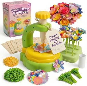 TOMLEON Fabric Flower Bouquet Craft Kit for Girls Ages 3+ – Create Reusable Fabric Flowers with Press Tool & Stems – Endless DIY Bouquets – No Glue, No Sewing – Perfect Creative Gift for Kids