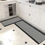 Kitchen Rugs Washable [2PCS], Non-Skid Kitchen Mats for Floor, Absorbent Runner Rugs for Kitchen, Front of Sink, Hallway, Laundry (Black, 17"x 32"+17"x 47")