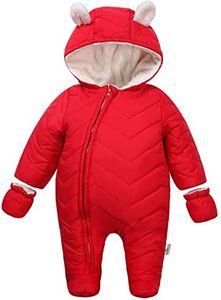 DINGDONG'S CLOSET Bébé Garçon Fille Hiver Matelassée à Capuche Combinaisons de Neige Snowsuit avec Gants(Rouge,3-6Mois)