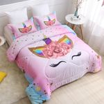 SIRDO Kids Unicorn Bedding Set Twin Size for Girls, Pink Rainbow Girls Twin Comforter Set with 2 Pillowcases, Floral Kids Unicorn Bed Set Twin, Unicorn Room Decor for Girls Bedroom, All Season