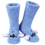 Disney Slipper Socks for Women and Teenagers Fleece Non Slip One Size Stitch Gifts for Women (Blue Stitch)