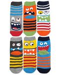 Jefferies Socks Boys' Monster Pattern Crew Socks 6 Pair Pack, Multicolor, XS