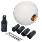 Pursuestar White Round Ball Gear Shift Knobs, Universal Automatic Manual Shifter Knob + Aluminum Adapter, Stick Shift Knob Head Cover Handle Ball with Adapter 12x1.25mm Fit Most Vehicles