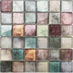 Parrotile Antique 2'' x 2'' Glass Squared Tile Glazed Red Grey Grid Mosaic Wall Backsplash Tile PT31 (Box of 5 Sheets)