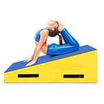 Giantex Incline Gymnastic Mat Wedge Shape Gymnastic, Gym Fitness Tumbling Skill Shape Mat for Kids Girls Home Training Exercise, Blue/Yellow (37''x23''x14'')